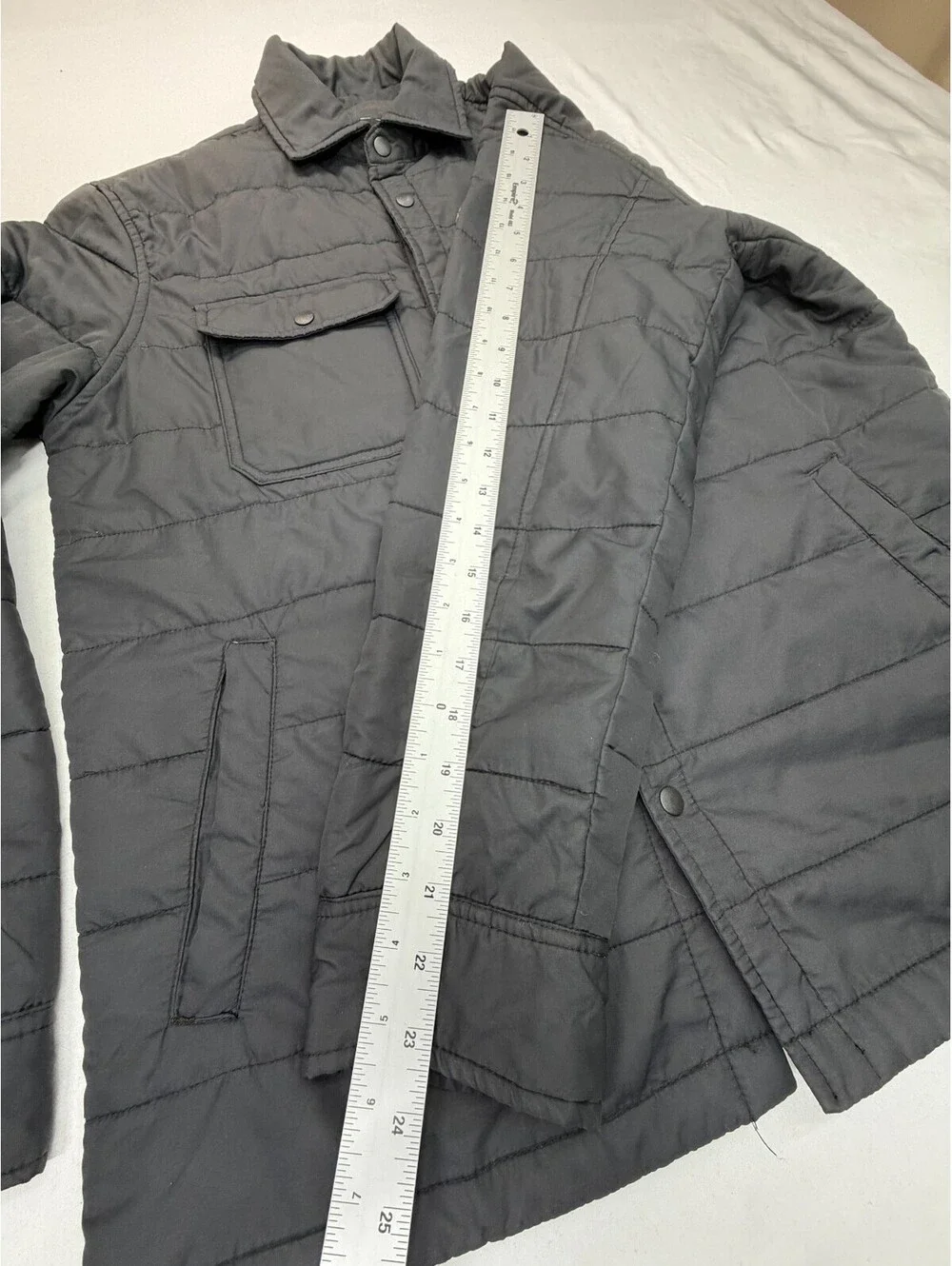 Reason Men's Jacket Front Pocket Button Collared Solid Polyester Size M Black